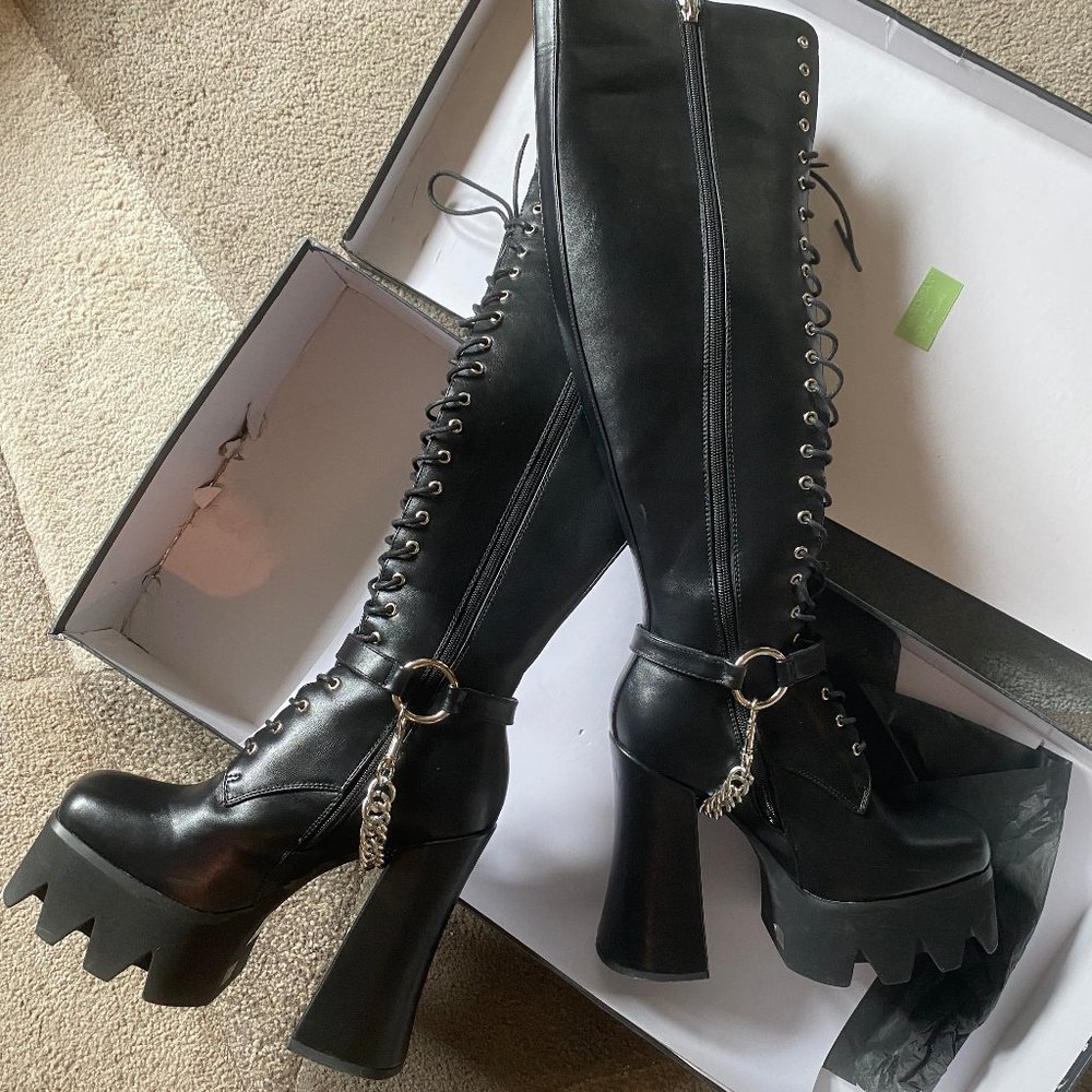 Lamoda Deceiving Ways Knee High Boots black platform size 8